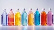 Collection of organic cleaning liquids in various bottle designs, colorful and appealing, isolated on a white background, studio lighting