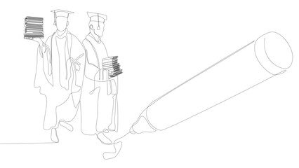 Poster - One continuous line of Graduation Man drawn by with felt tip pen. Thin Line Illustration vector concept. Contour Drawing Creative ideas.