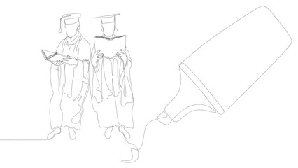 Poster - One continuous line of Graduation Man drawn by with felt tip pen. Thin Line Illustration vector concept. Contour Drawing Creative ideas.
