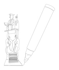 Poster - One continuous line of Graduation Man drawn by with felt tip pen. Thin Line Illustration vector concept. Contour Drawing Creative ideas.