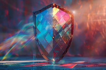 Poster - Enchanting Iridescent Glass Shield Prism in Surreal Fantasy Realm