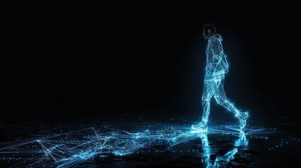 Wall Mural - A man is walking on a blue surface with a lot of lights