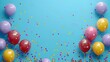 © LookChin AI - Carnival Atmosphere Balloons and Confetti Minimalist Design on Sky Blue Background
