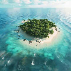 Wall Mural - secluded paradise aerial perspective of lush tropical island oasis in vast turquoise ocean idyllic getaway aigenerated landscape