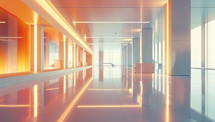 Poster - sleek modern office interior with beautiful lighting and reflections minimalist architecture background 3d illustration