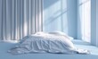 © Dekastro - amazing bedroom minimal interior in light blue, homy decoration and beautiful serene light, very realistic and professional