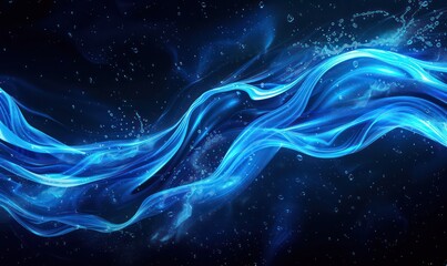 Wall Mural - blue wavy curve in transparent neon blue on a dark background