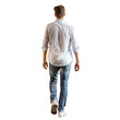 © Usman - Casual modern man walking, back view, white background