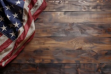 Wall Mural - United States Flag on Wooden Background with Copy Space