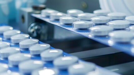 Poster - Quality control inspection of tablets, close-up, precise detail, even lighting