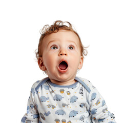 Surprised happy cute baby, white background