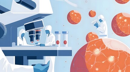 Poster - Stem Cell Research Scientists Exploring the Mysteries of Life under the Microscope