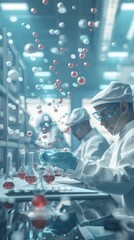 Poster - Nanotechnology Researchers Examining Microscopic Particles in Controlled Laboratory Environment