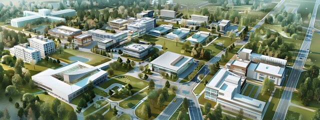 Poster - Aerial View of Sprawling Biotechnology Research Park with Modern Architecture and Facilities