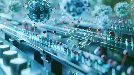 Poster - Artificial Intelligence Algorithms Analyzing Biological Data in Futuristic Biotech Laboratory