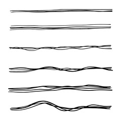 Hand drawn collection of hand drawn lines, brush lines, brush strokes, underline in abstract doodle line style, in vector illustration