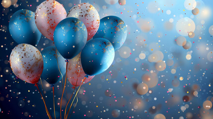 Wall Mural - Happy birthday background with luxury balloons and confetti. Generative AI.