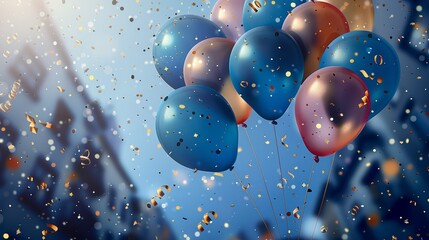 Poster - Happy birthday background with luxury balloons and confetti. Generative AI.