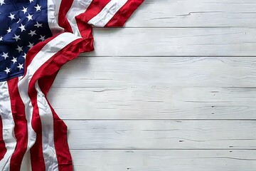 Wall Mural - Happy memorial day concept made from vintage american flag on white wooden background.