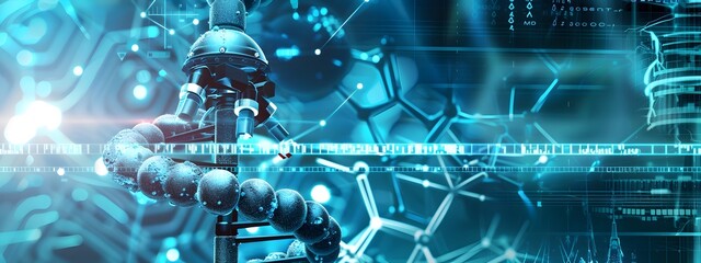 Poster - futuristic biotech advancements visualizing molecular and scientific breakthroughs