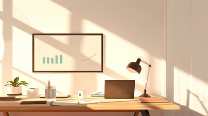 Aufkleber - Minimalist Boardroom Ready for Business Presentation, Featuring a Modern Chart on Screen, Bright Morning Light, and Ample Copy Space