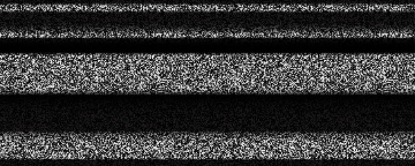 Poster - TV static noise background. Glitched white noise texture. VHS video signal with black stripes, interferences or glitches. Pixelated television screen backdrop grain for poster, banner. Vector