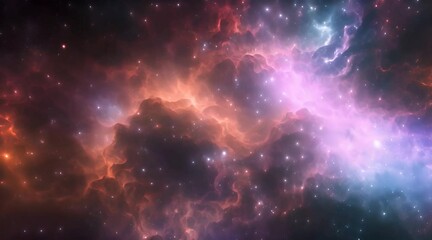 Wall Mural - Cosmic Fusion: Deep Purple and Copper Abstract Fractal Universe Looping Background