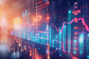 Poster - A colorful graph with many lines and numbers. The graph is showing a downward trend. The colors are bright and the lines are very thin