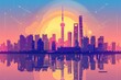 © GHArtwork - Illustration of Shanghai urban landscape with vibrant colors, city pop