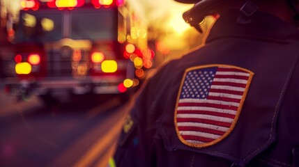 a close-up of an american flag patch on a firefighter's uniform