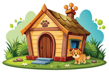 Wall Mural - Adorable Dog with Dog House illustration