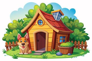 Wall Mural - Adorable Dog with Dog House illustration