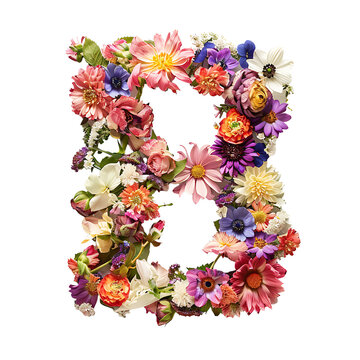 Elegant shot of text Letters B crafted in flowers on a clean, isolated on transparent background	