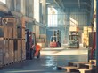 © Moviebirth - Warehouse with forklifts and stacked boxes, capturing the busy environment