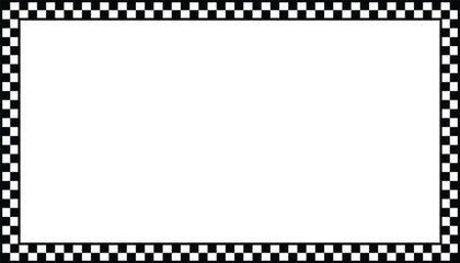 Rectangle frame with checkered print on borders. Rectangular vignette with checkerboard, race flag or chess game pattern isolated on white background. Vector  illistration. EPS 10