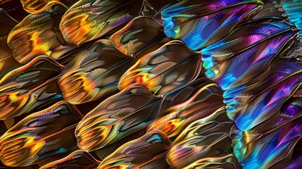 Canvas Print - A stunning microscope image of a butterfly wing, showing the intricate patterns and vibrant colors of the scales. The detailed view reveals the beauty and complexity of insect anatomy.