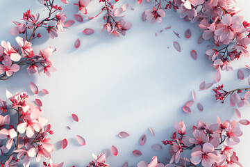 Wall Mural - Pink cherry blossoms in full bloom against a soft white background