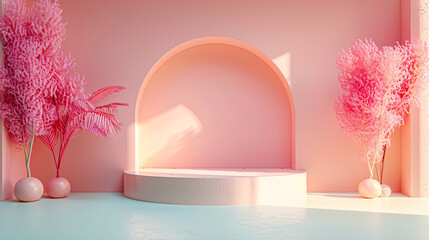 Poster - Modern 3D isometric podium display with vibrant colors and space for text