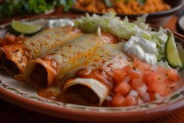 Wall Mural - A plate of freshly made enchiladas