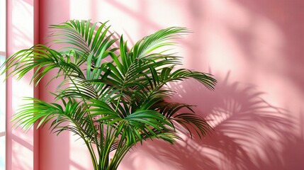 Wall Mural -  Palm tree shadow on pink wall
