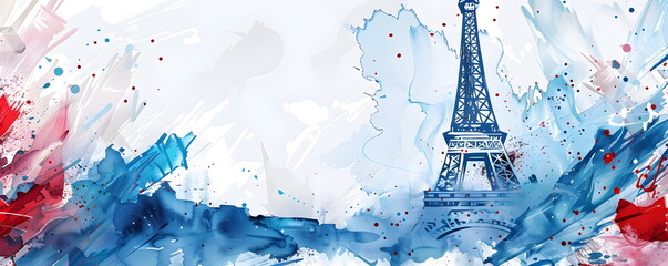 Wall Mural - banner in blue white red colors with elements of the Eiffel Tower with background and copy space