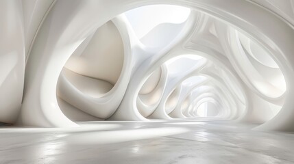 Wall Mural - Flowing curves and soft lighting define futuristic sleek white interior
