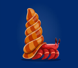 Fototapete - Sea animals in underwater font, letter L as cartoon crab in shell or undersea character, vector alphabet. Sea animals font type or ocean ABC typeface with funny undersea crab in seashell of letter L