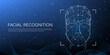 © Vector Tradition - Face recognition technology. Vector 3d geometric wireframe of human head on dark blue background with network of connecting dots and lines, symbolizing face scan, digital connections and security
