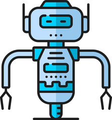 Aufkleber - Game futuristic droid, retro virtual bot, alien humanoid robot outline color icon. Robotic technology humanoid droid with clenches, future bot or AI virtual assistant robot linear vector pictogram