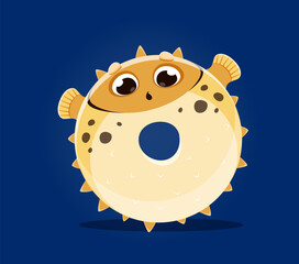 Fototapete - Sea animals in underwater font, letter O as puffer fish cartoon character, vector undersea alphabet. Sea animals font or ocean ABC typeface with funny bubble fish in letter O for kids undersea type