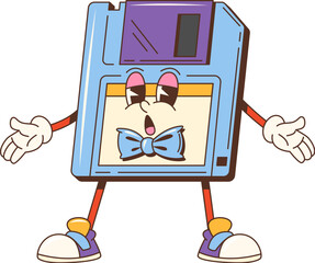 Poster - cartoon groovy diskette character. isolated vector retro floppy disk personage brings nostalgia and 