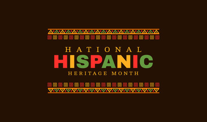 Wall Mural - National Hispanic heritage month festival banner with ethnic ornament, vector background. Hispanic and Latin American ethnic culture, tradition and art heritage poster with handicraft decoration