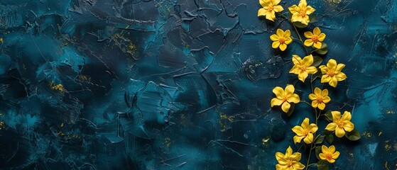 Yellow flowers and letters spelling 'GO SO' on a dark blue textured background, creating a vibrant and creative composition.