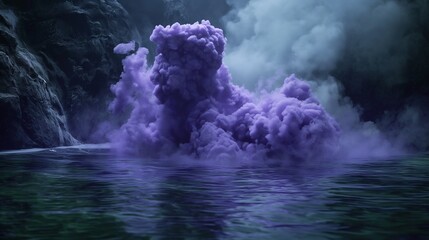Wall Mural - a mysterious and enchanting scene of purple smoke expanding through water, resembling a magical clou